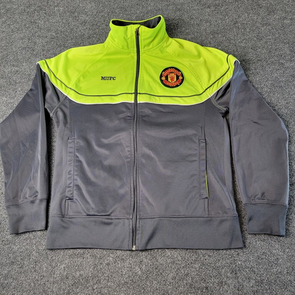Manchester United Jacket Men Lg Gray Lime Full Zip Track Official Merchandise